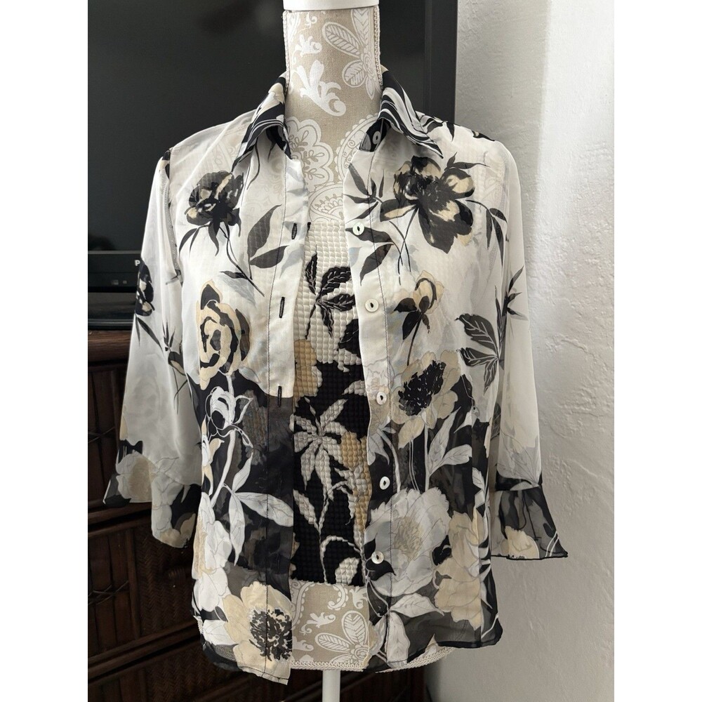 Nicola Womens 2-Piece Sheer Blouse & Sleeveless Tank Set Floral Size Small